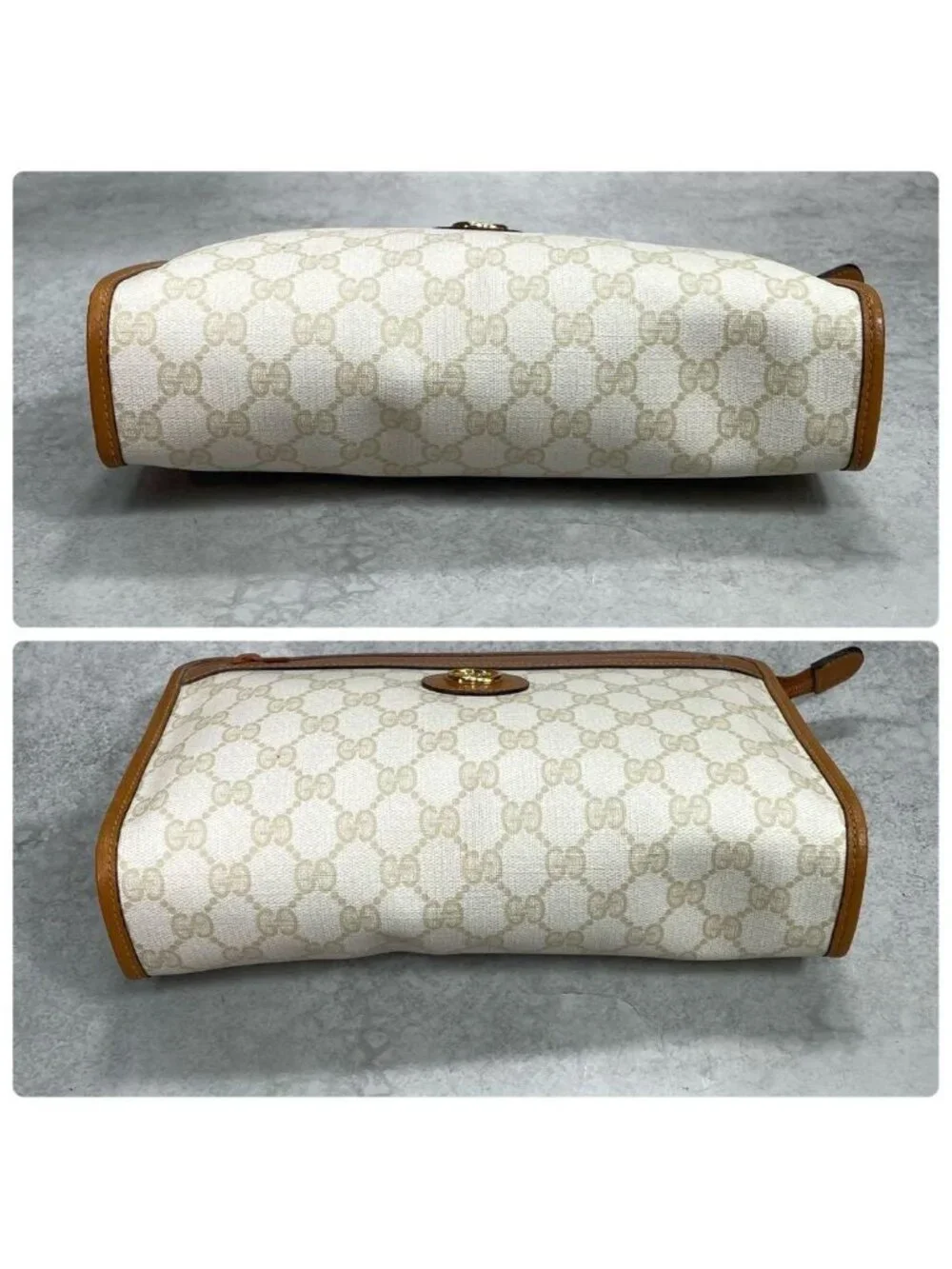 Gucci GG Clutch Beige Brown Leather Logo